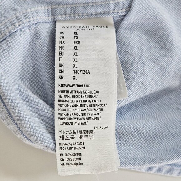 American Eagle Shirt Mens L Blue Collared Button Down LS Cotton Western Preppy - Picture 12 of 16
